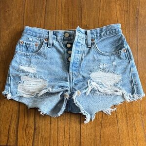 Levi’s 501 Distressed High-Waist Light Blue Denim Women's Shorts